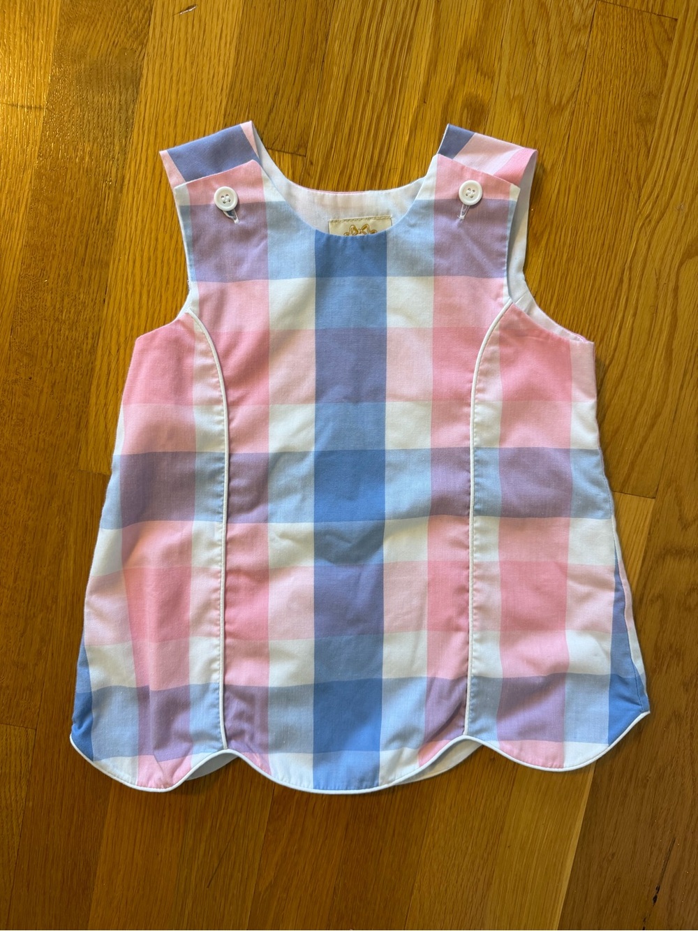 The Beaufort Bonnet Company Pastel Pink, Blue and White Gingham Scallop Dress